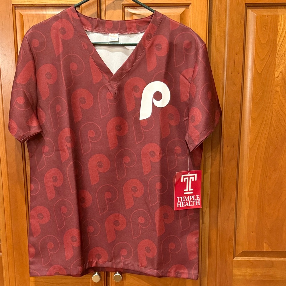 Phillies Maroon V-Neck Scrub Top